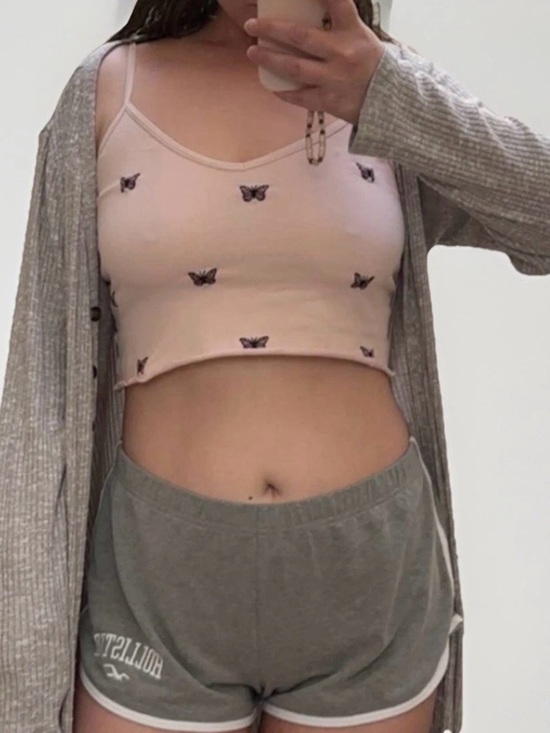 Tops - Women’s Y2K Stretch Butterfly Embroidery Light Pink Crop Tank Top Cami Sz Large